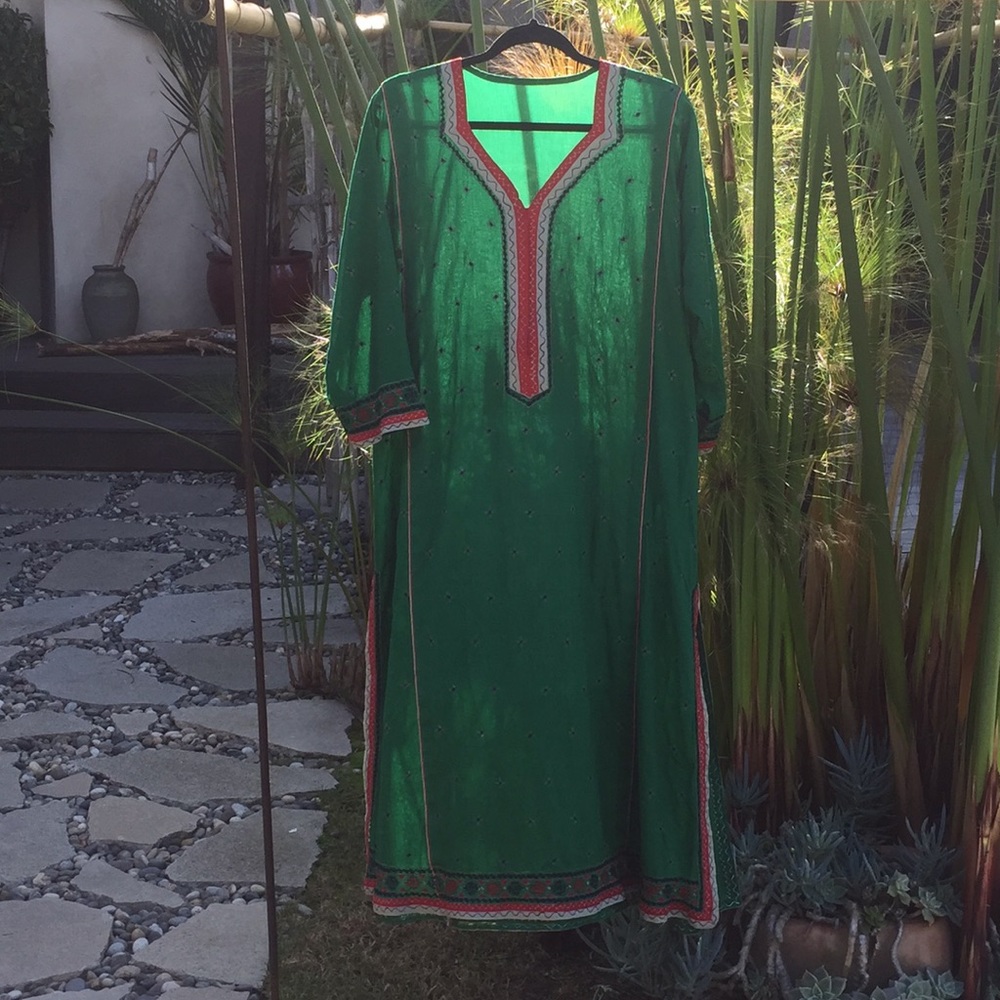 Incredibly green with red accents dress!